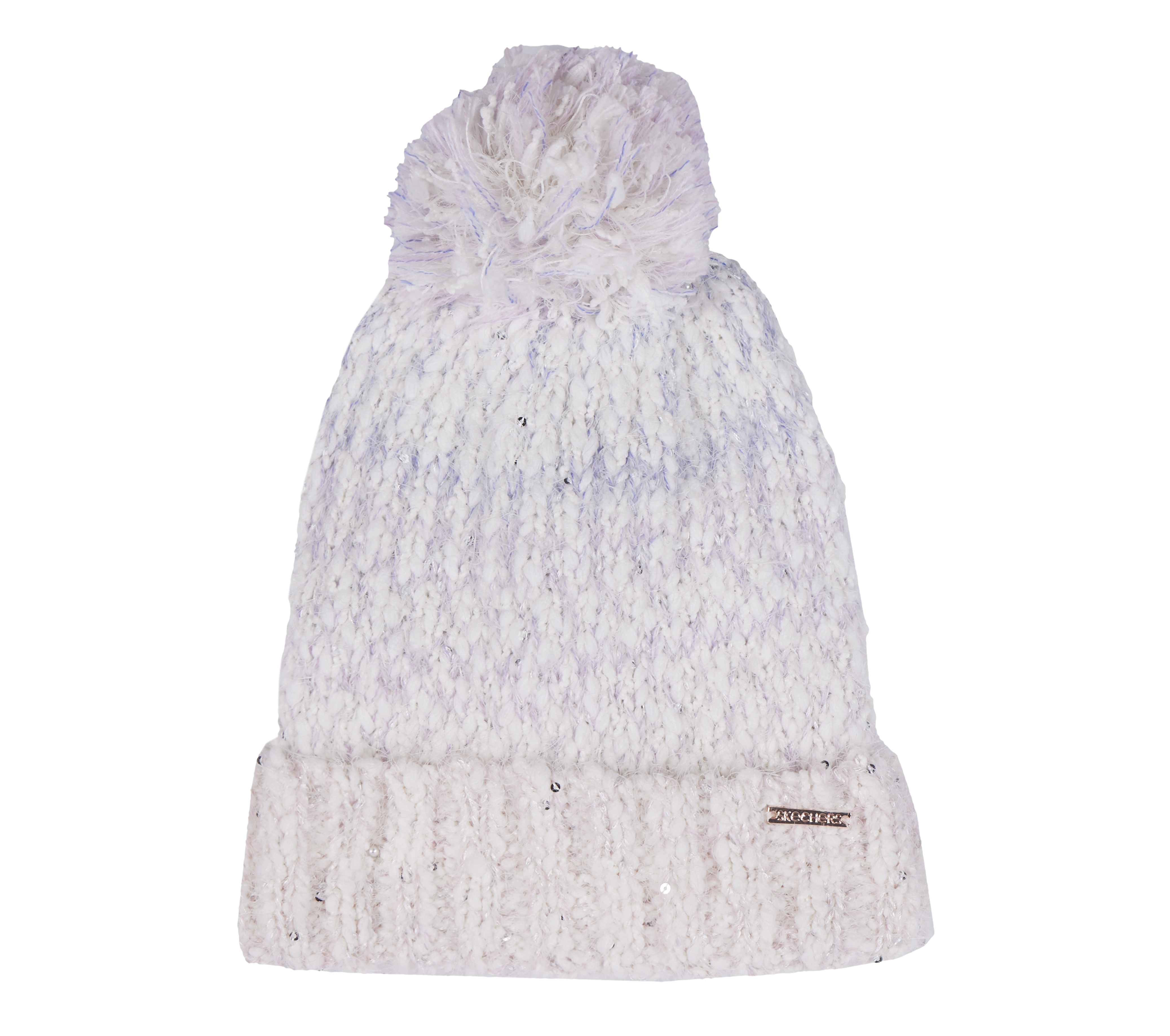 Skechers Slub Knit Ivory Pom-Pom Beanie in Off Weiss