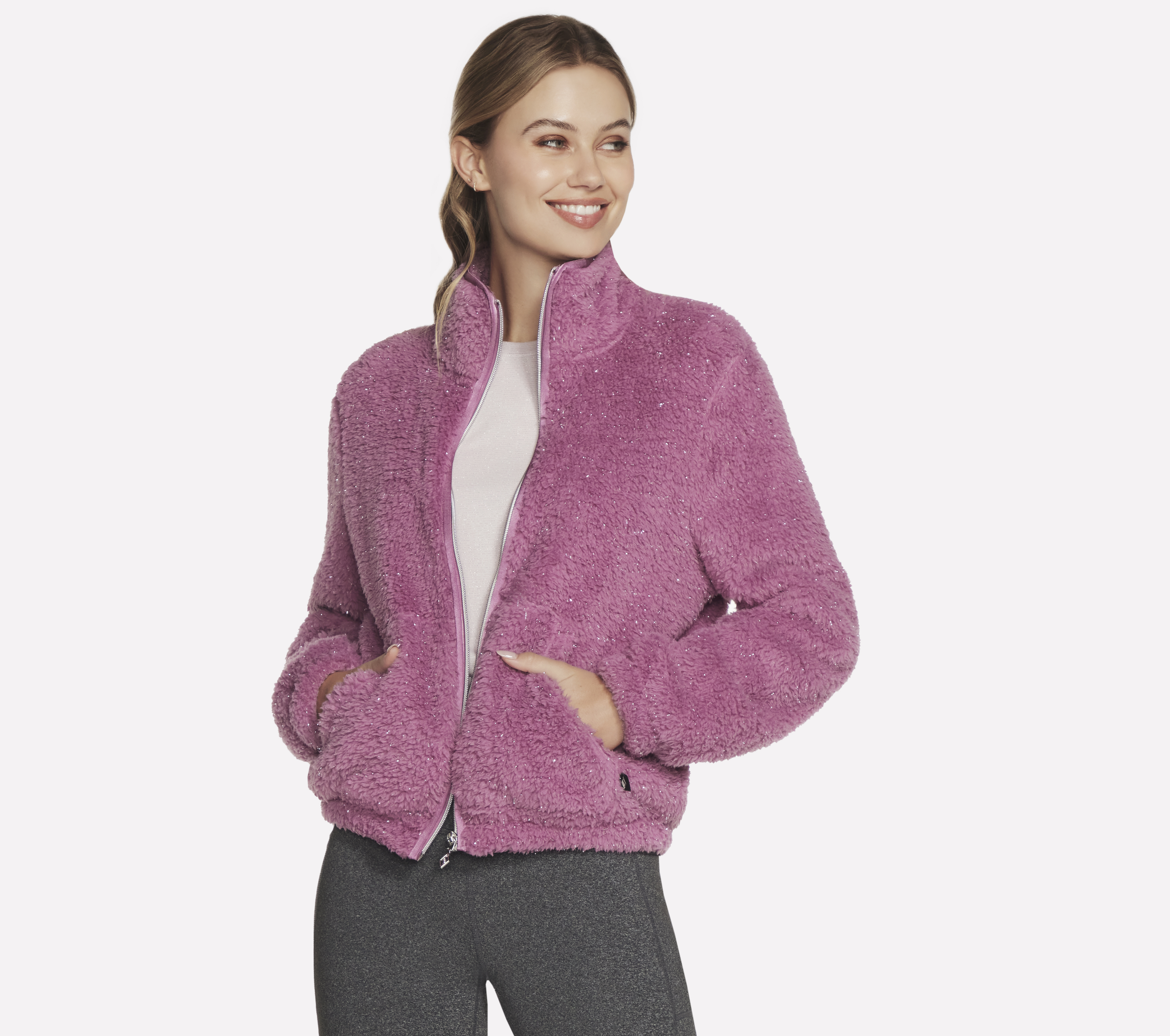 Skechers GO SNUGGLE Sherpa Jacke in Mauve, Größe Groß