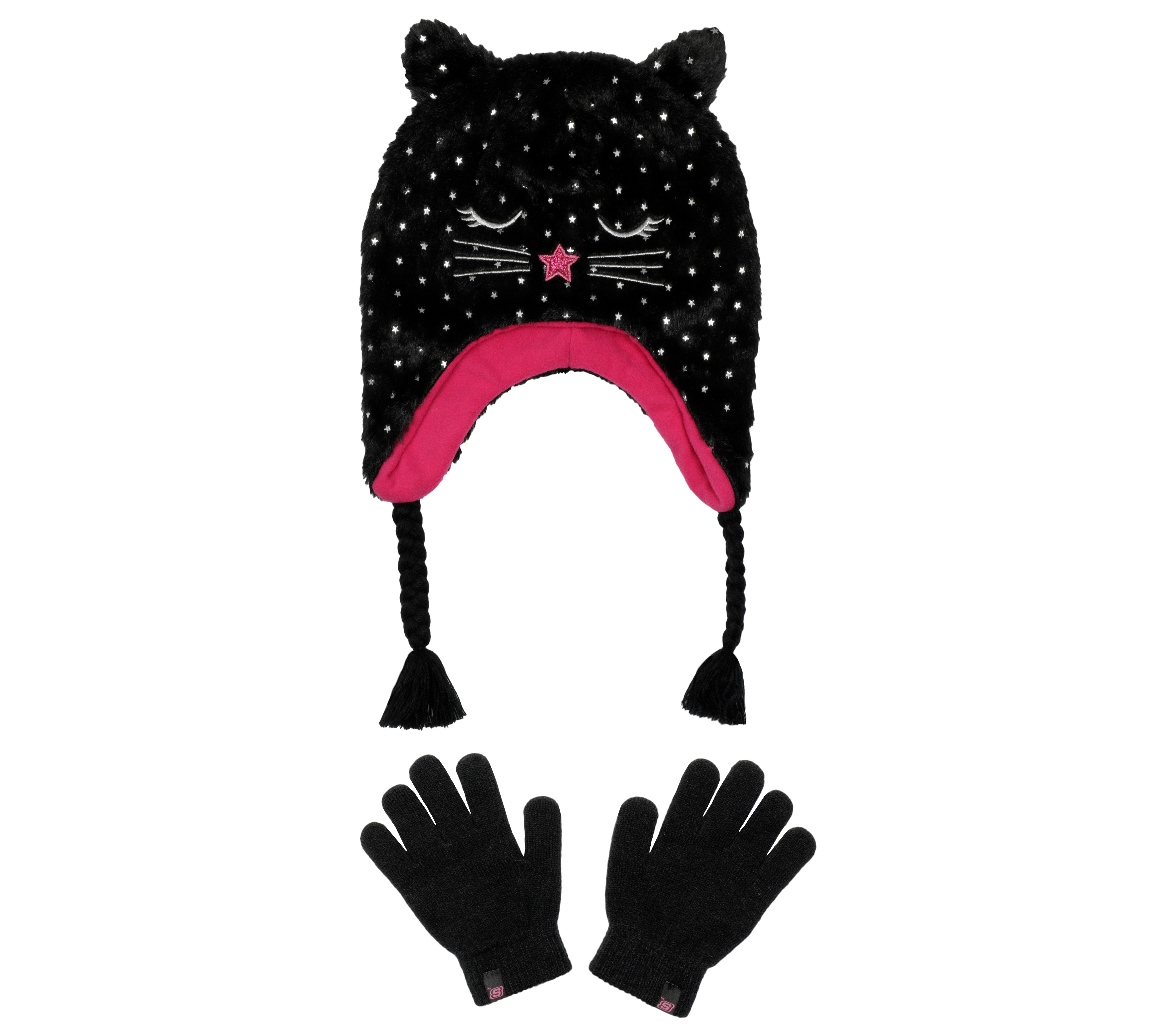 Skechers Cold Weather Star Foil Cat Hat Set in Schwarz