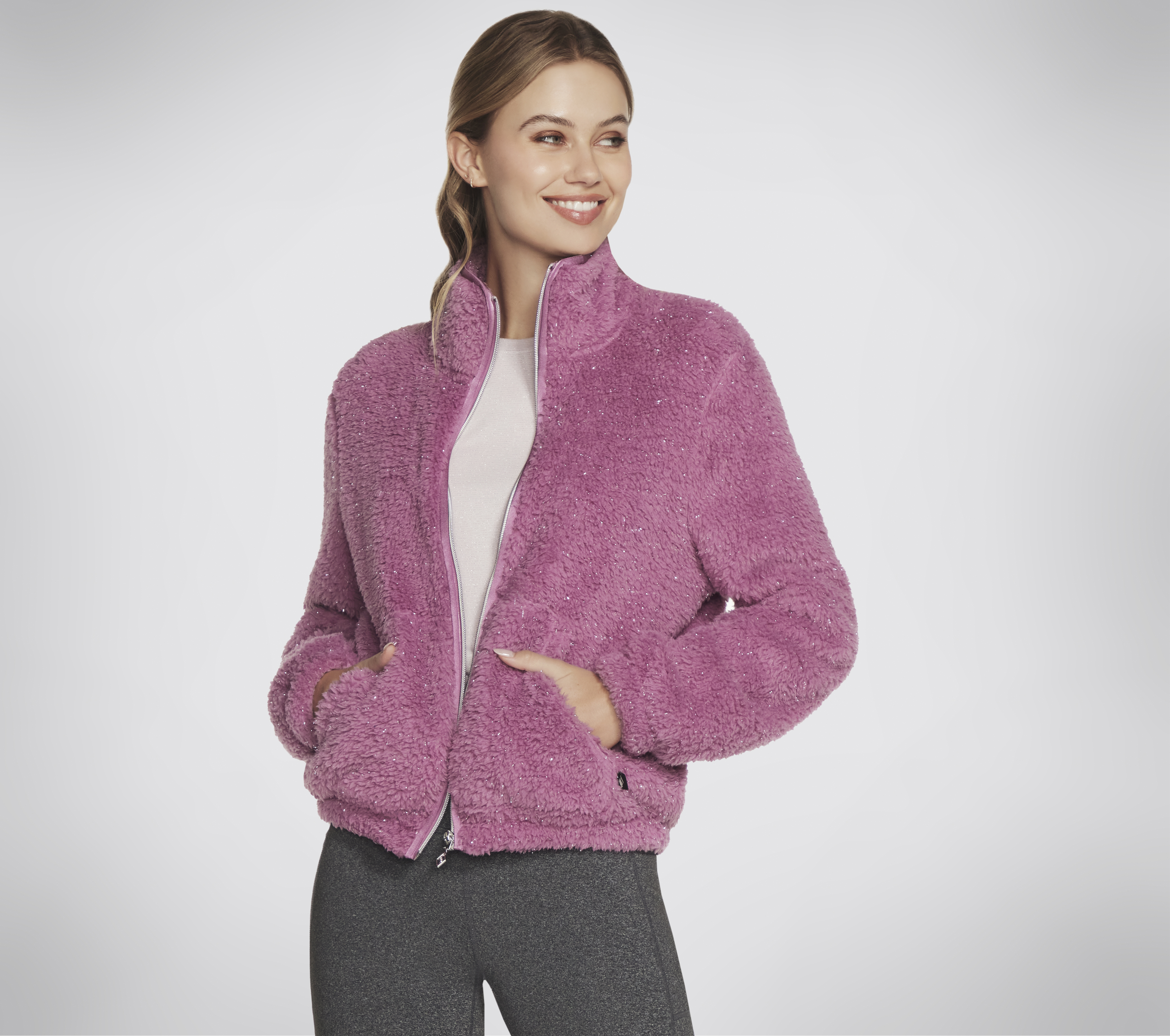 Skechers GO SNUGGLE Sherpa Jacke in Mauve, Größe 2XL