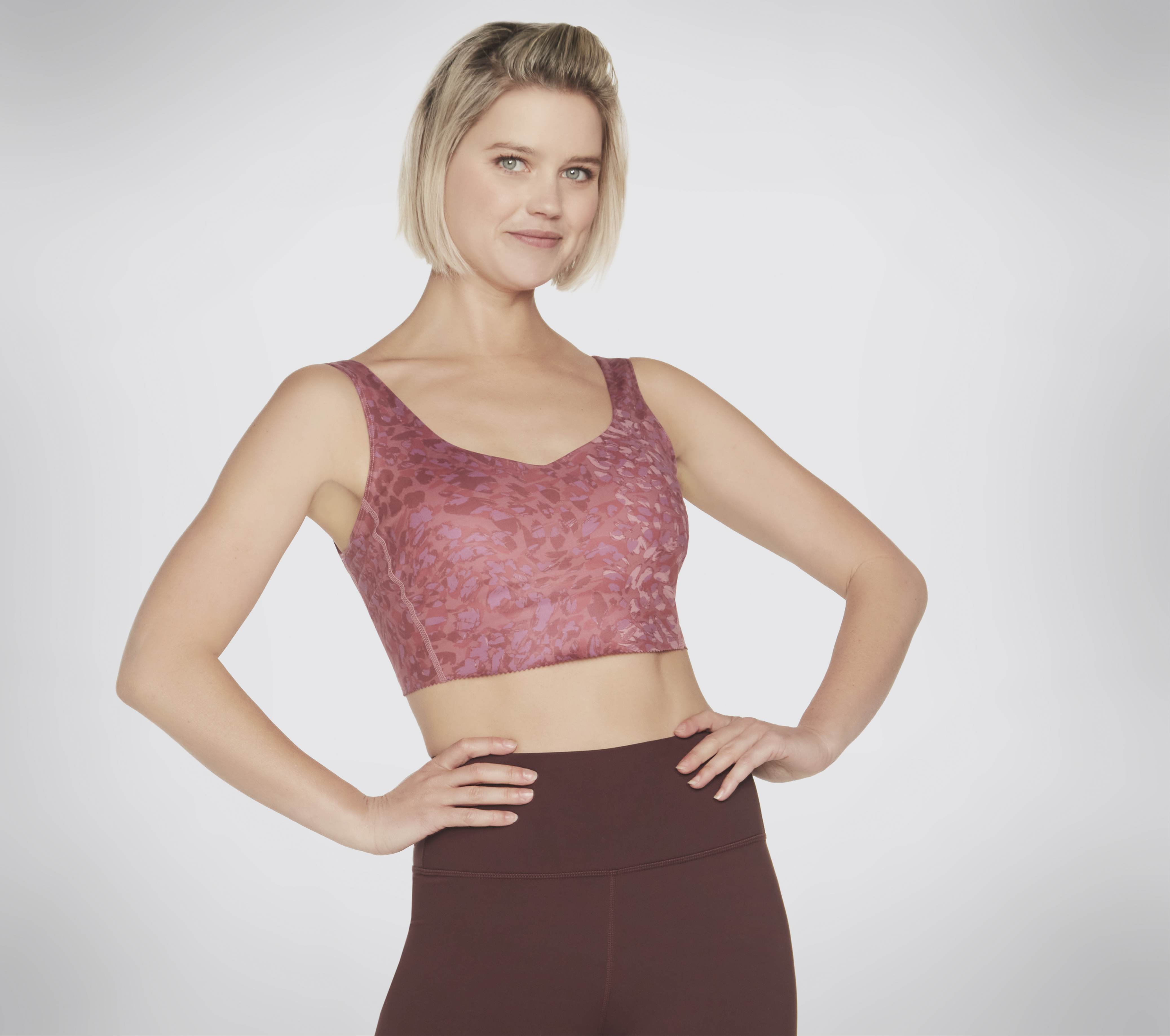 Skechers GOSCULPT Leopard Longline BH-Top in Lila, Größe Groß