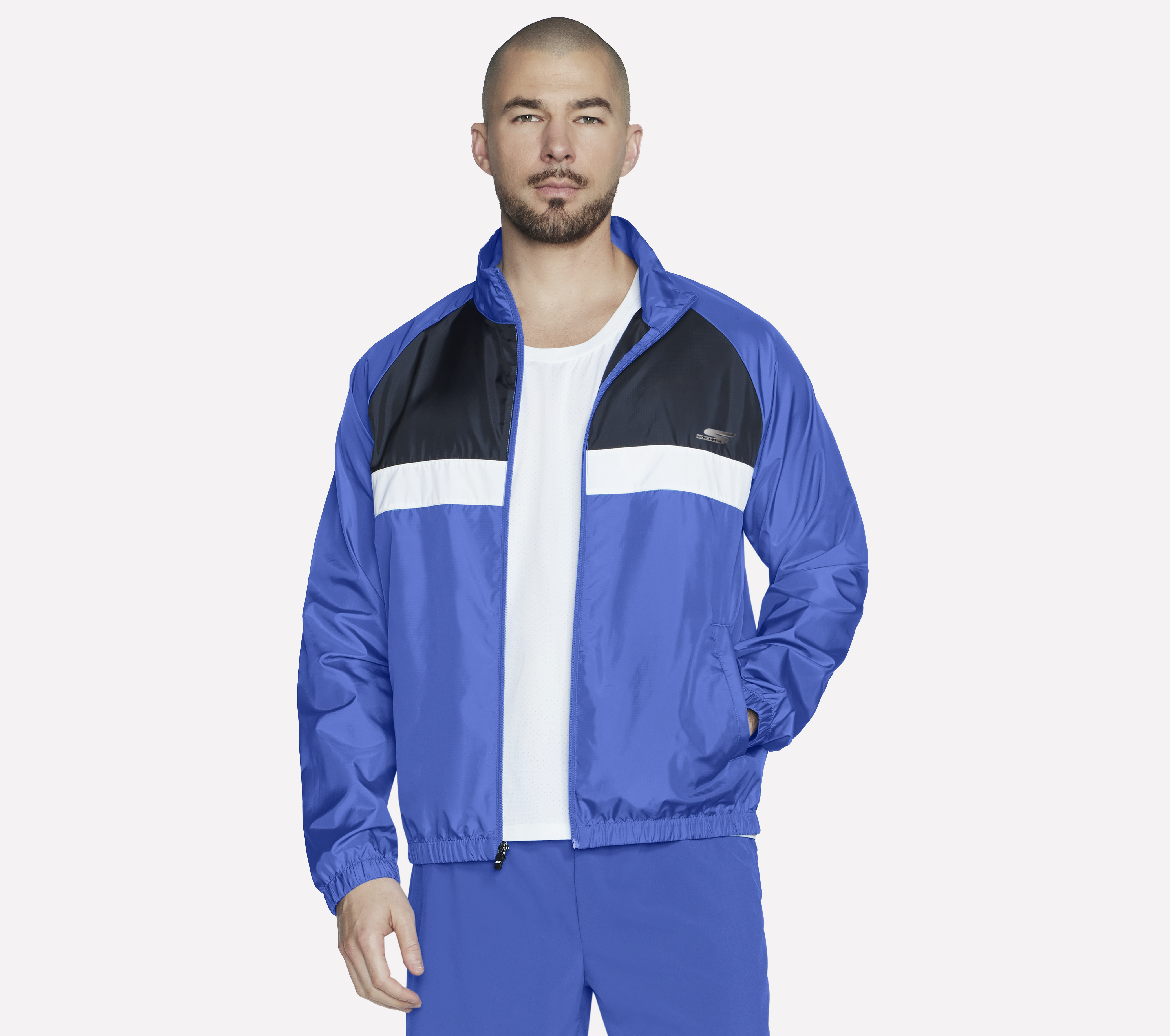 Skechers Speed Elite Track Jacke in Blau/Grün, Größe 2XL