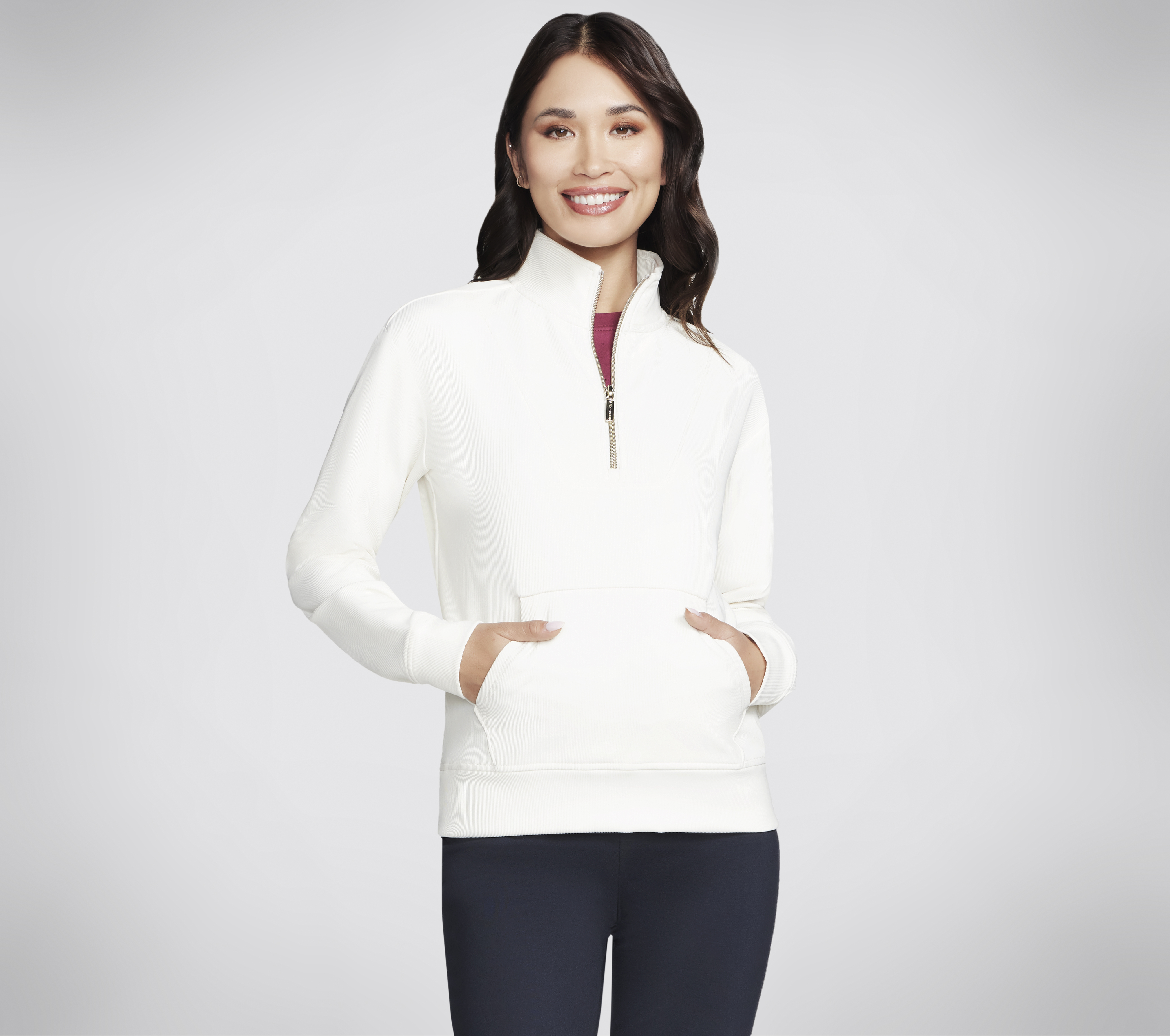 Skechers GO LUXE Rib 1/4 Zip Top in Off Weiss, Größe Klein