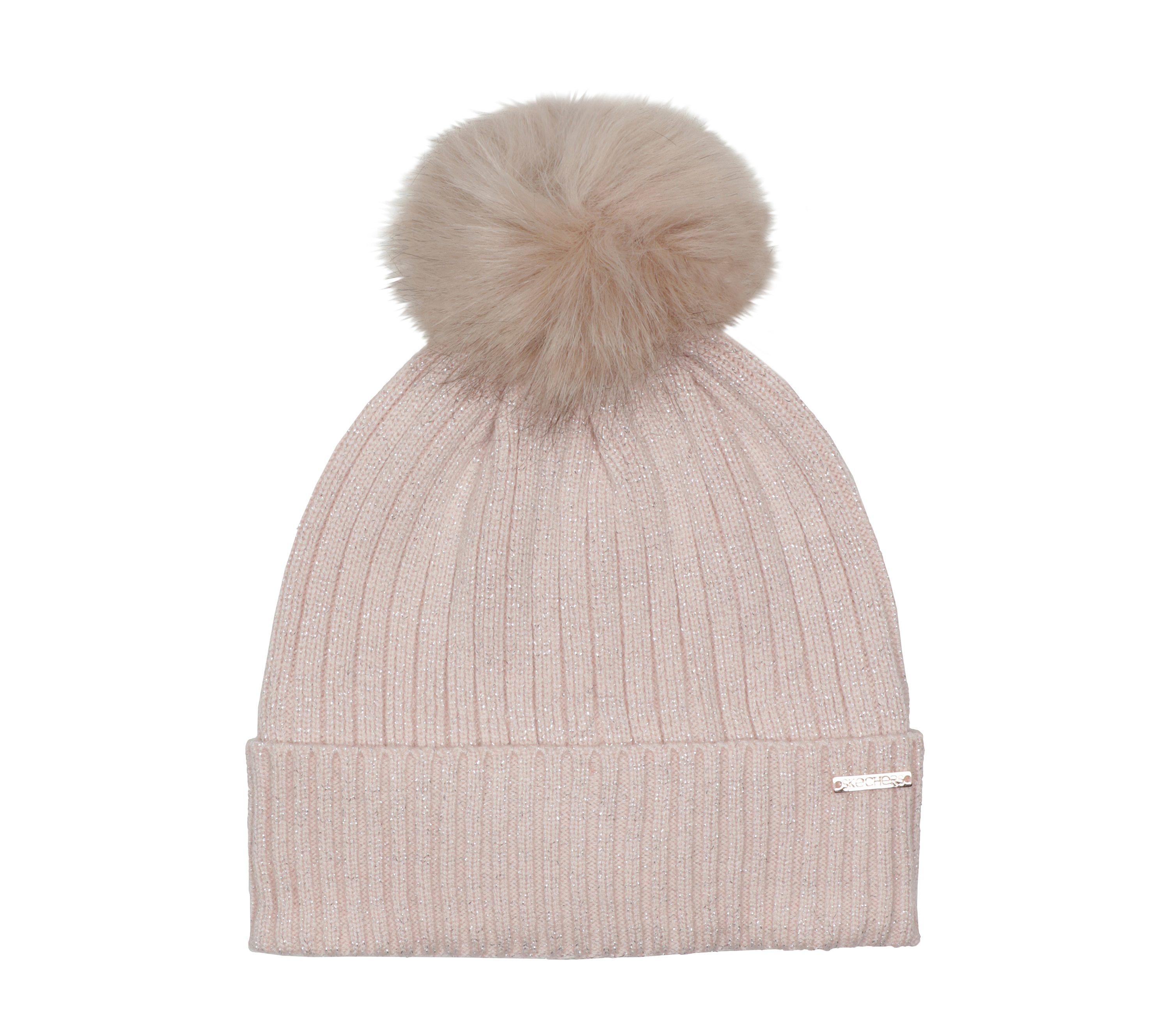 Skechers Metallic Ribbed Beanie Hat in Rosa