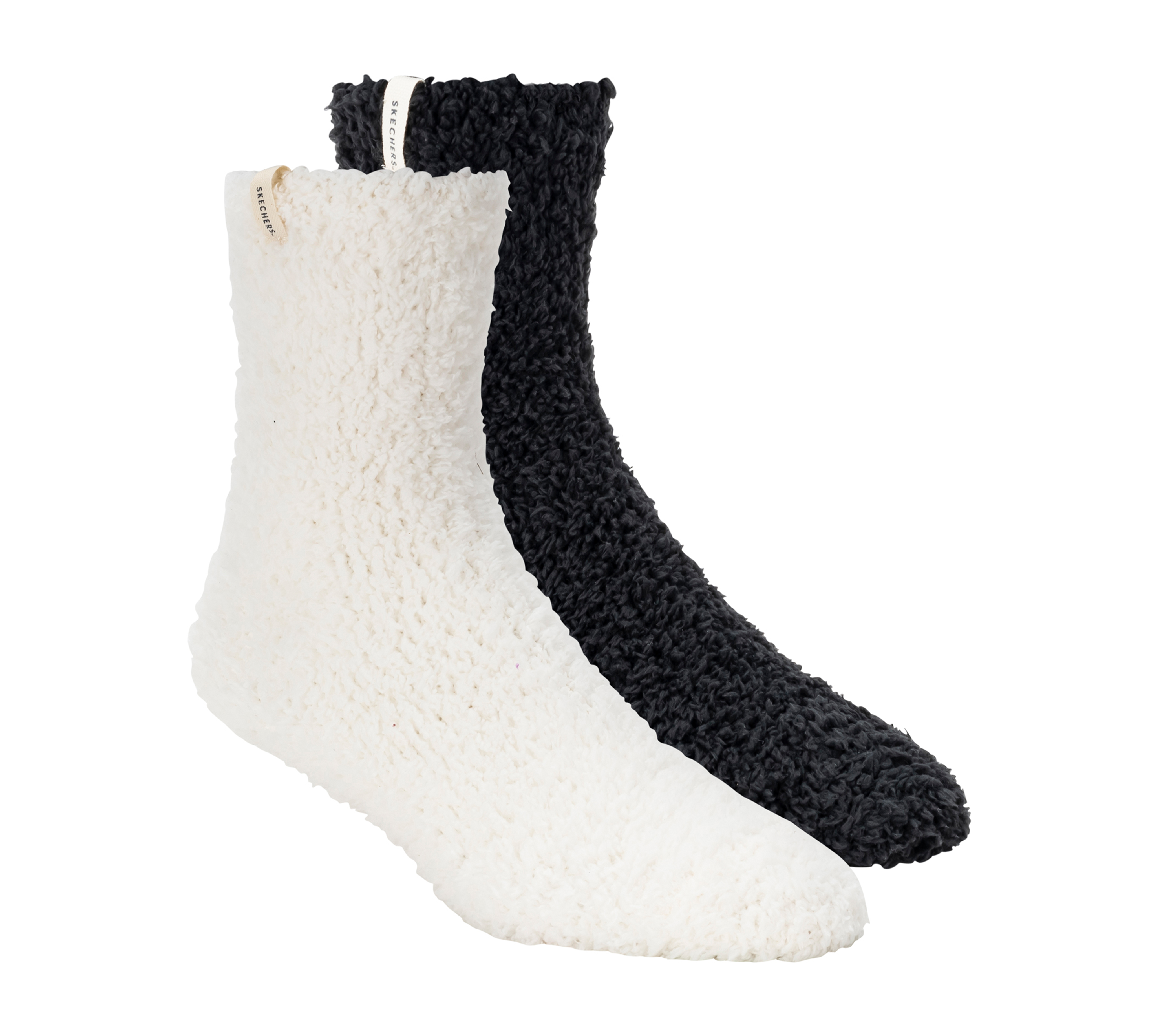 Skechers GO LOUNGE Furry Crew Socken - 2 Pack in Weiss/Schwarz, Größe Medium