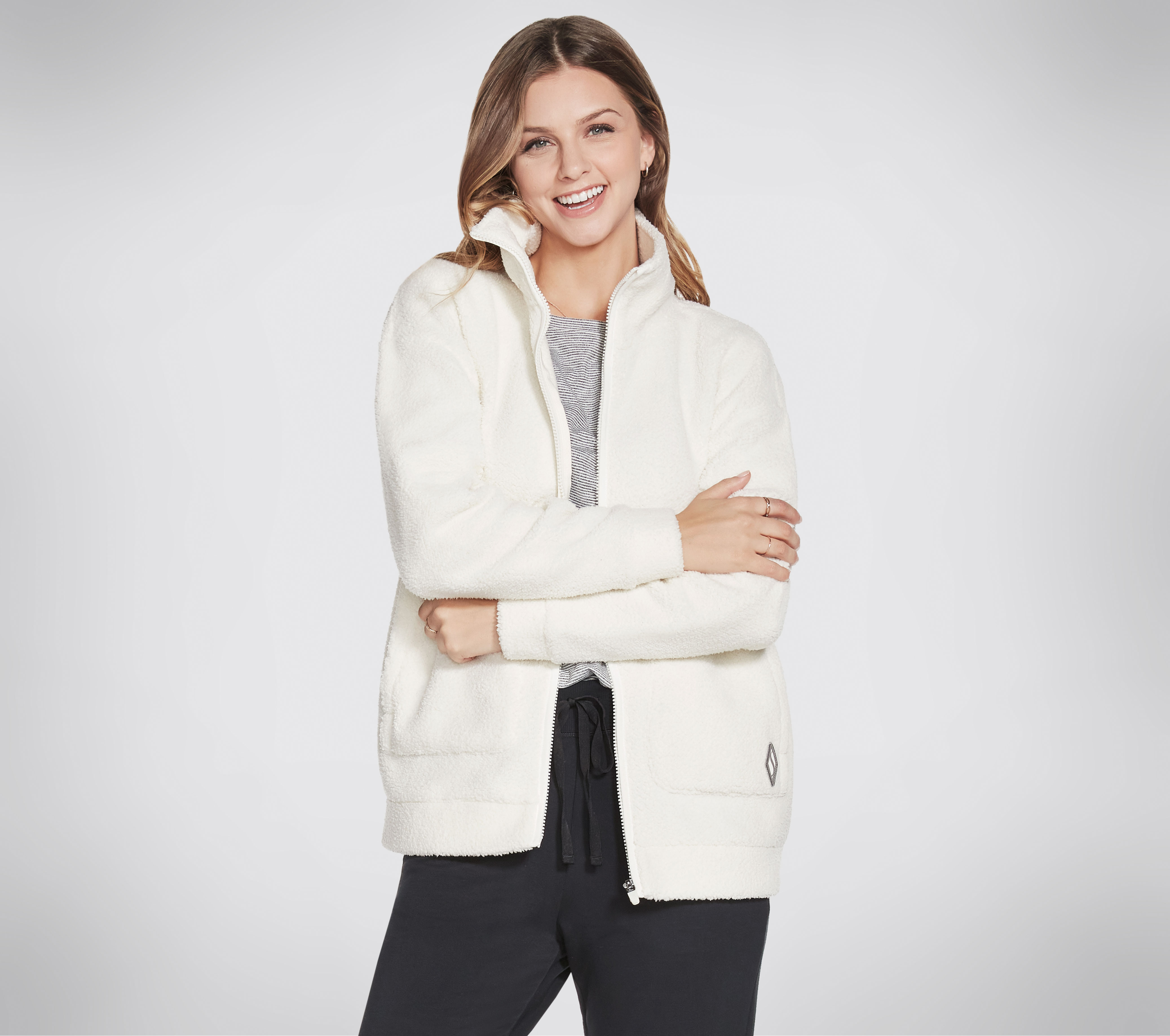 Skechers Downtime Jacke in Off Weiss, Größe Medium