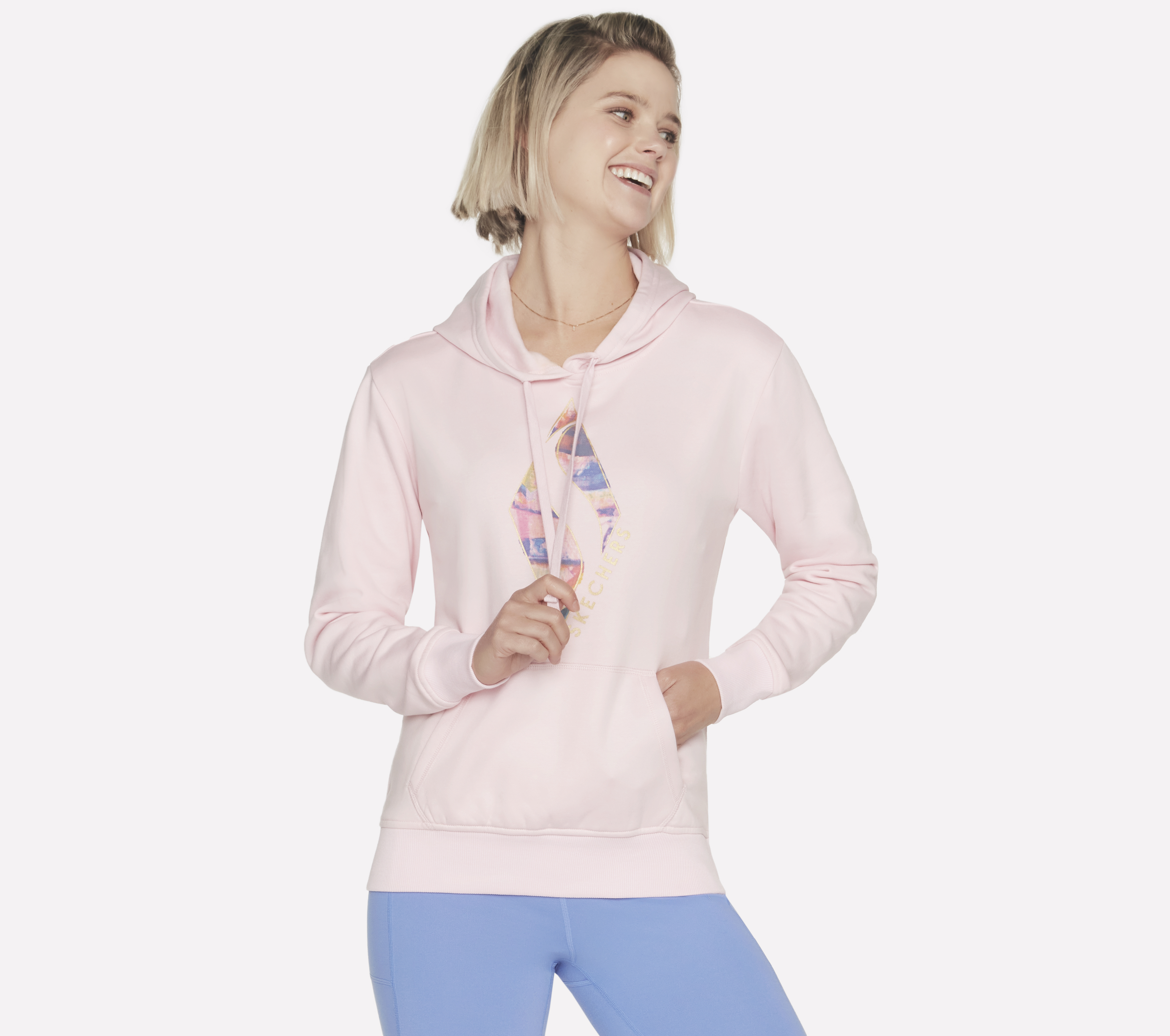 Skechers SKECH-SWEATS Watercolor Diamond Kapuzenpullover in Rosa/Grau, Größe XS