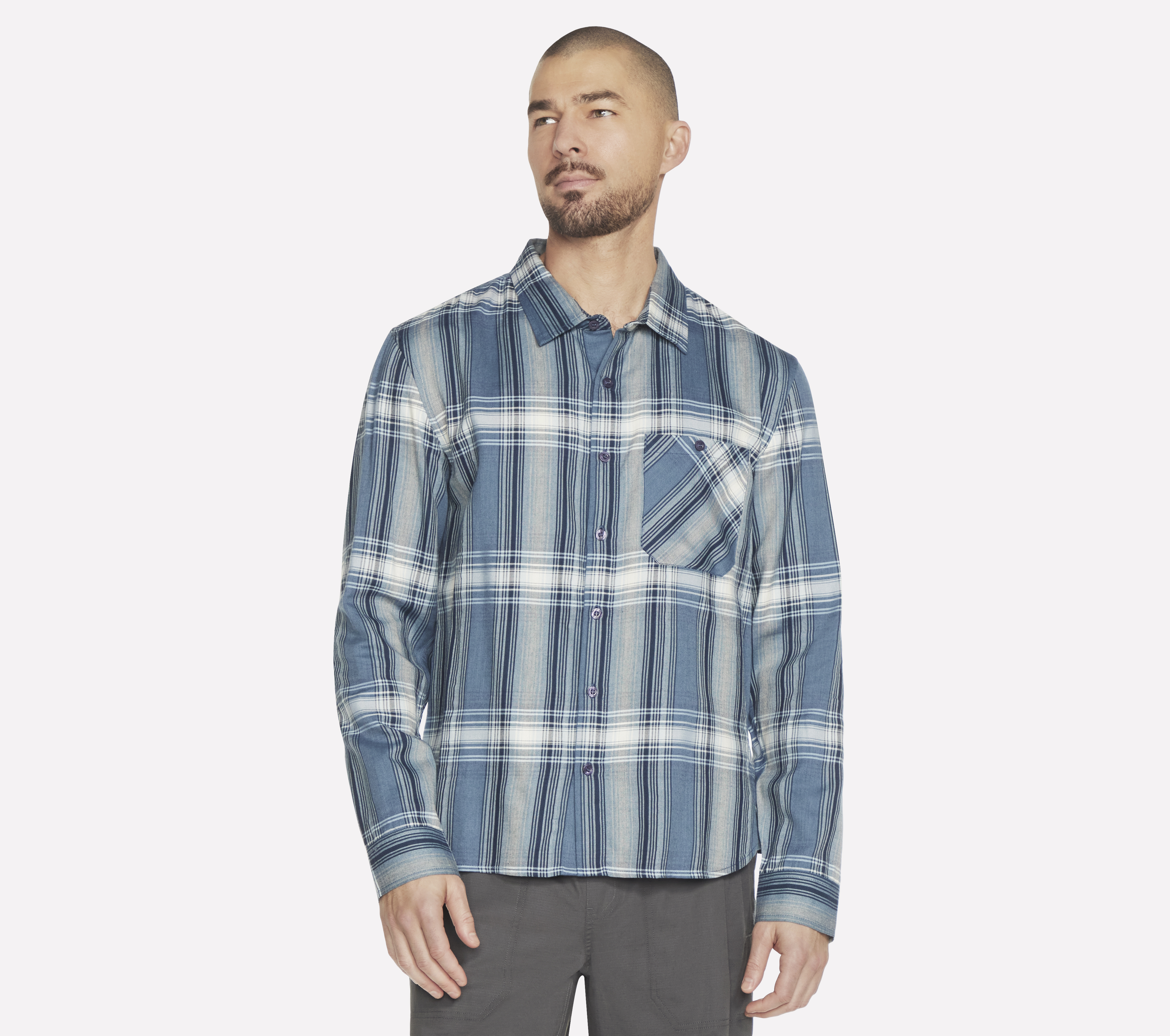 Skechers GO DRI Ridgetop Button Down Shirt in Blau, Größe Groß