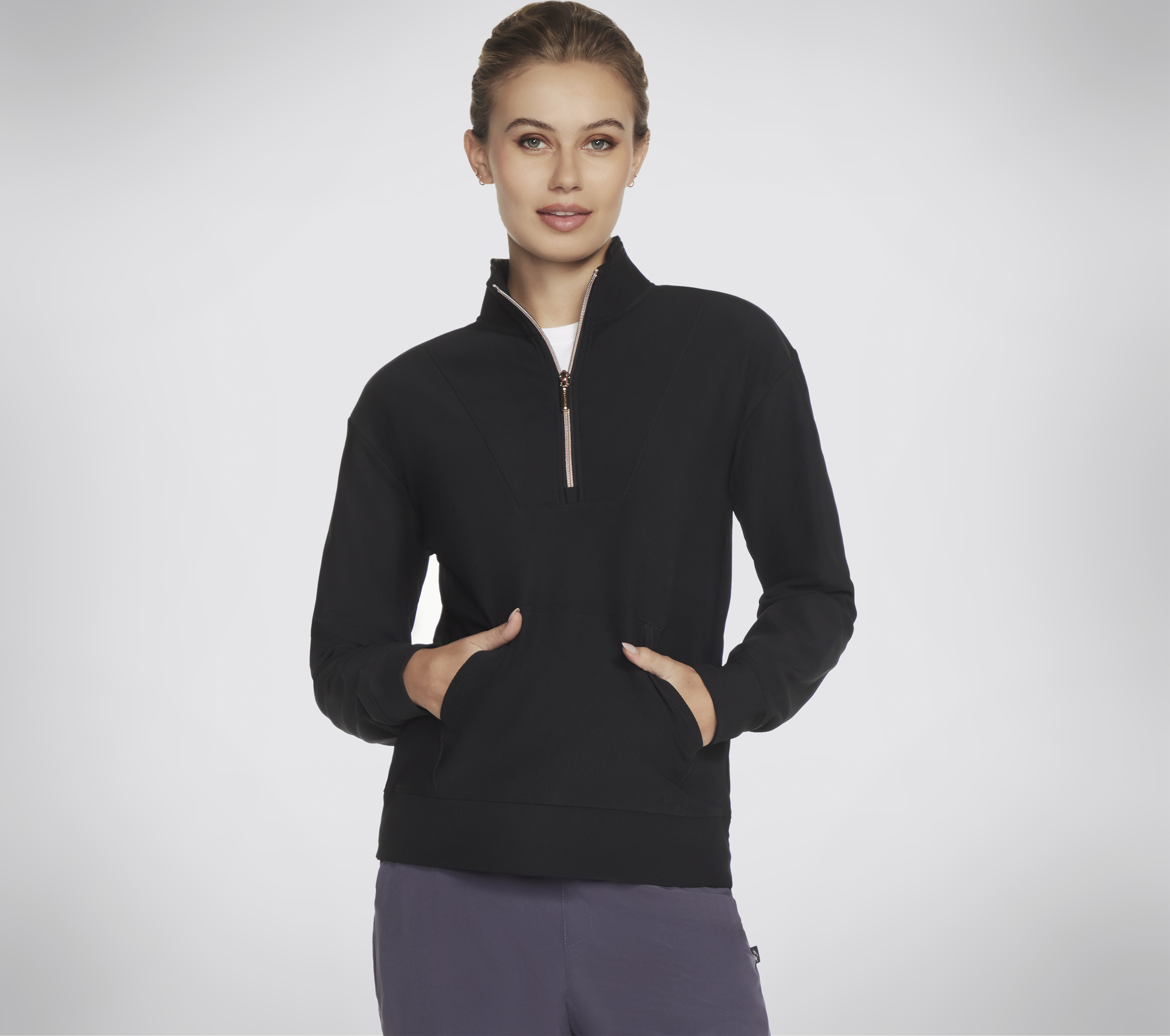 Skechers GO LUXE Rib 1/4 Zip Top in Schwarz, Größe XS