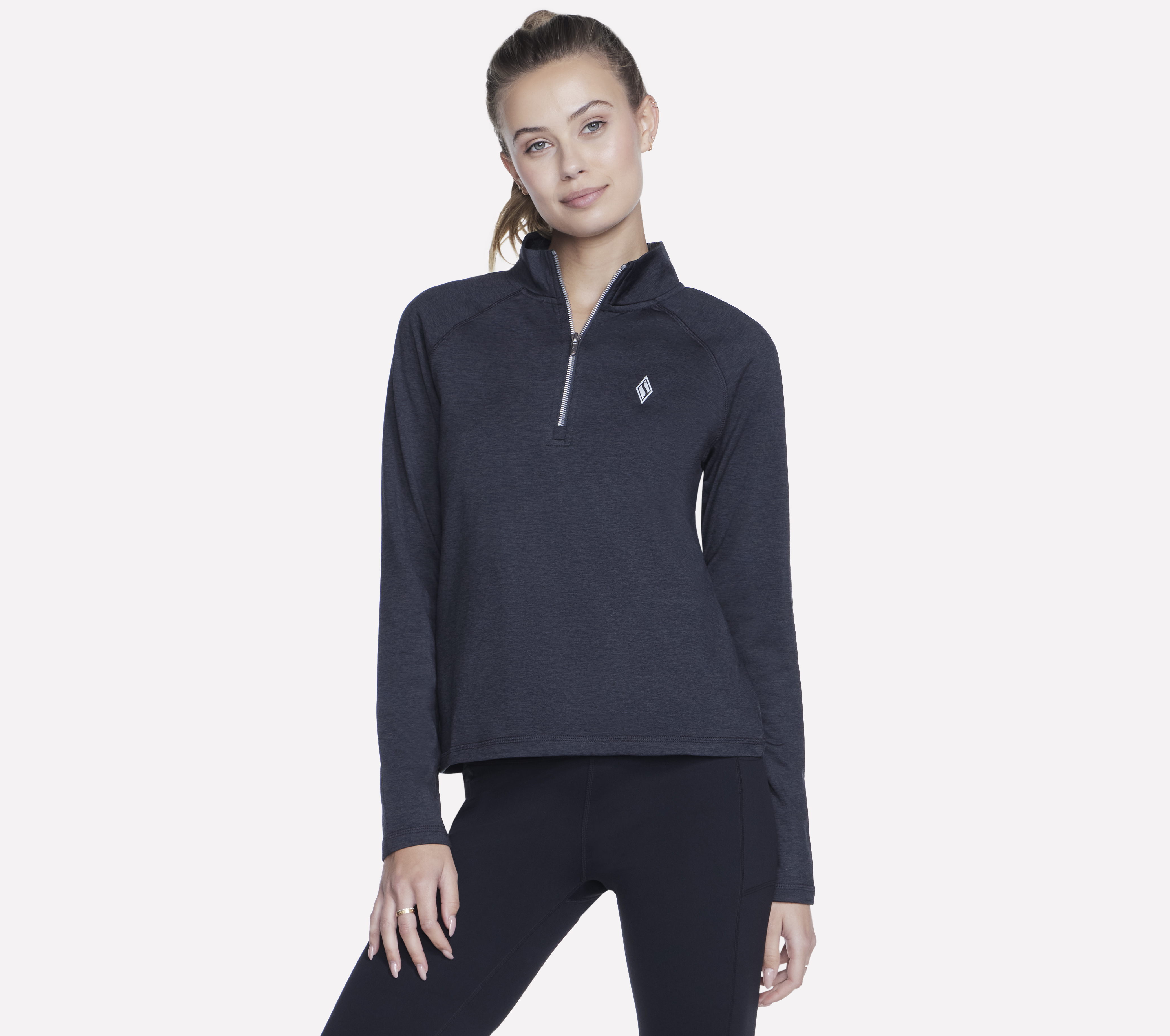 Skechers SKECH-KNITS ULTRA GO 1/4 Zip Top in Schwarz/Grau, Größe XS