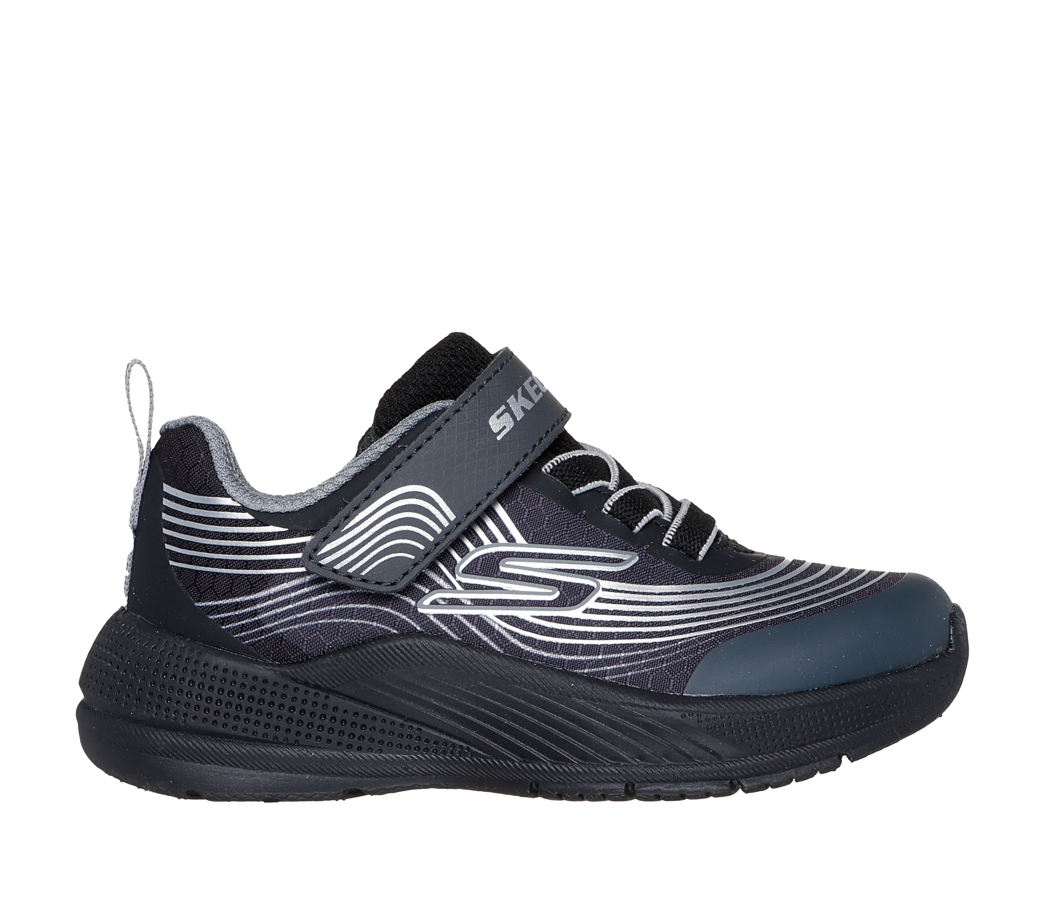 Skechers Microspec Advance Sneaker in Schwarz/Silber, Größe 23, in der Maschine waschbar