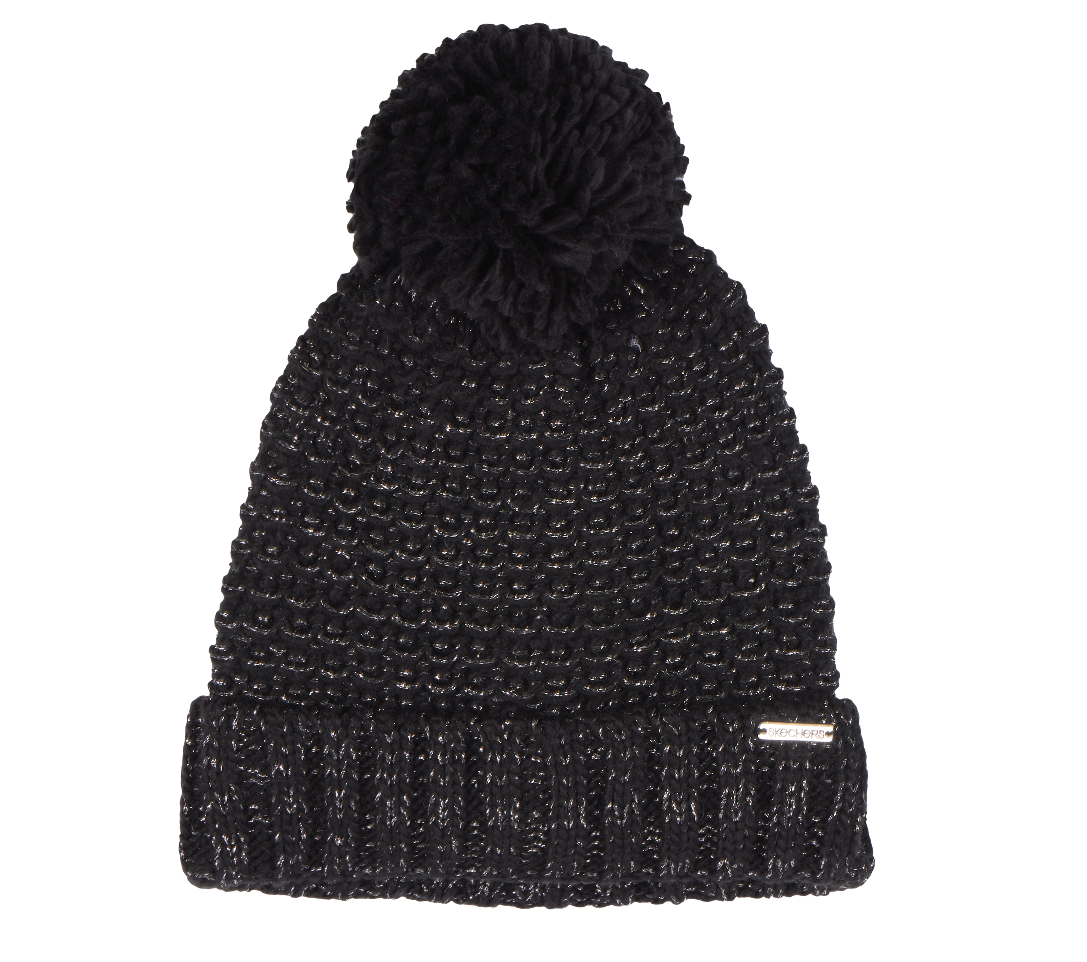 Skechers Reverse Stitch Pom-Pom Beanie in Schwarz