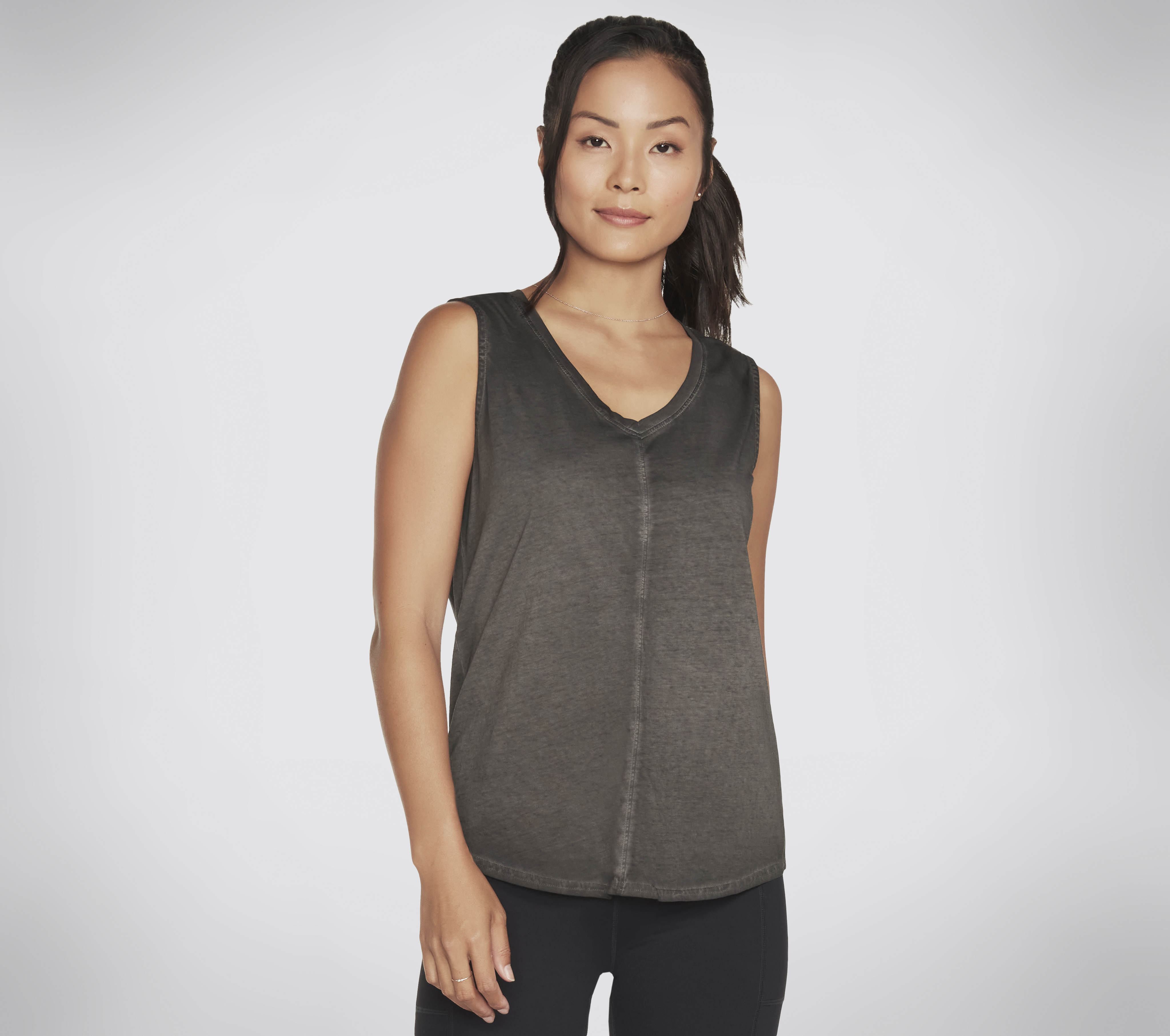 Skechers Diamond Wash Hatha V-neck Tank Top in Schwarz, Größe Klein