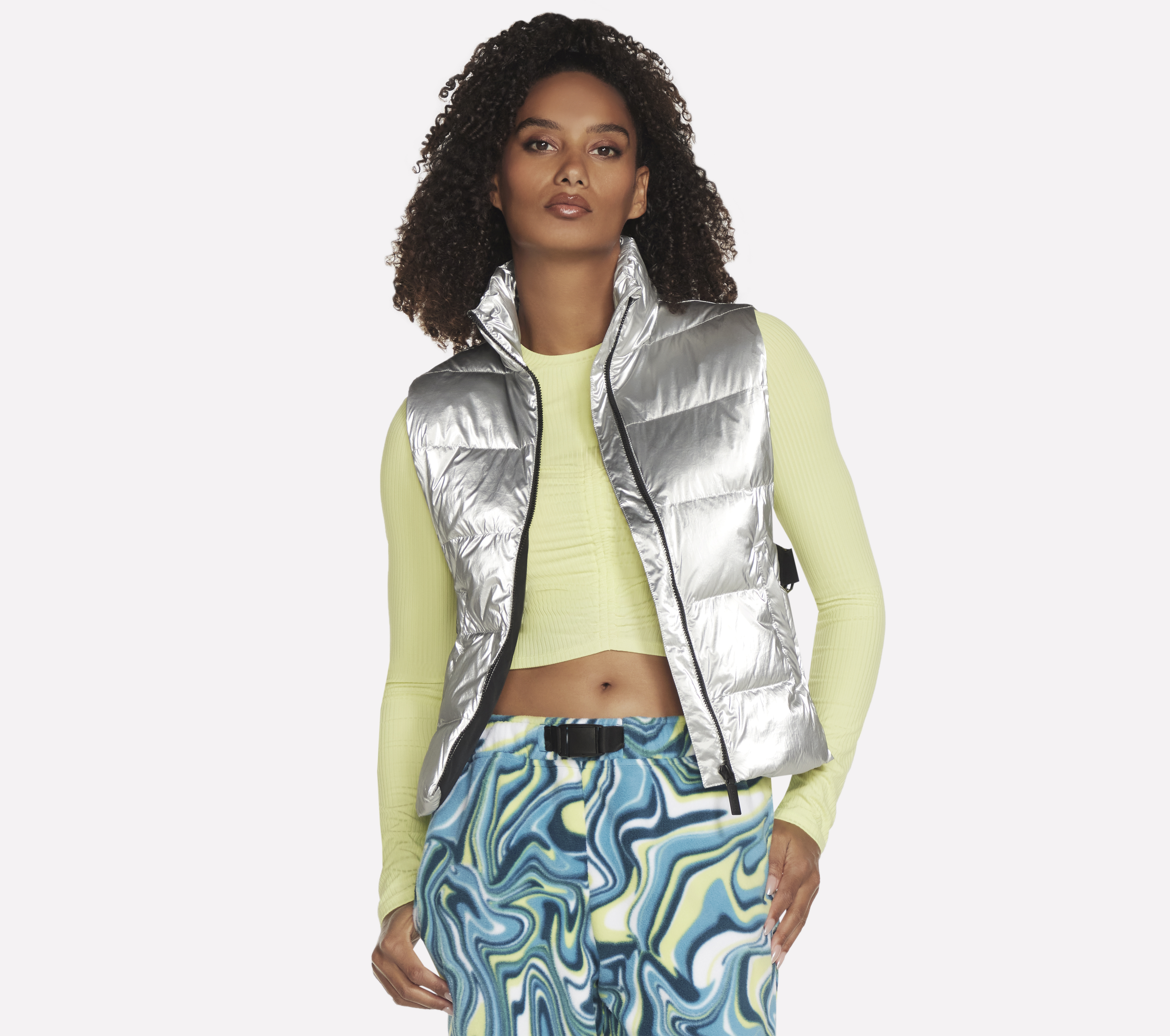 Skechers Hypershine Vest Jacke in Silber, Größe 2XL