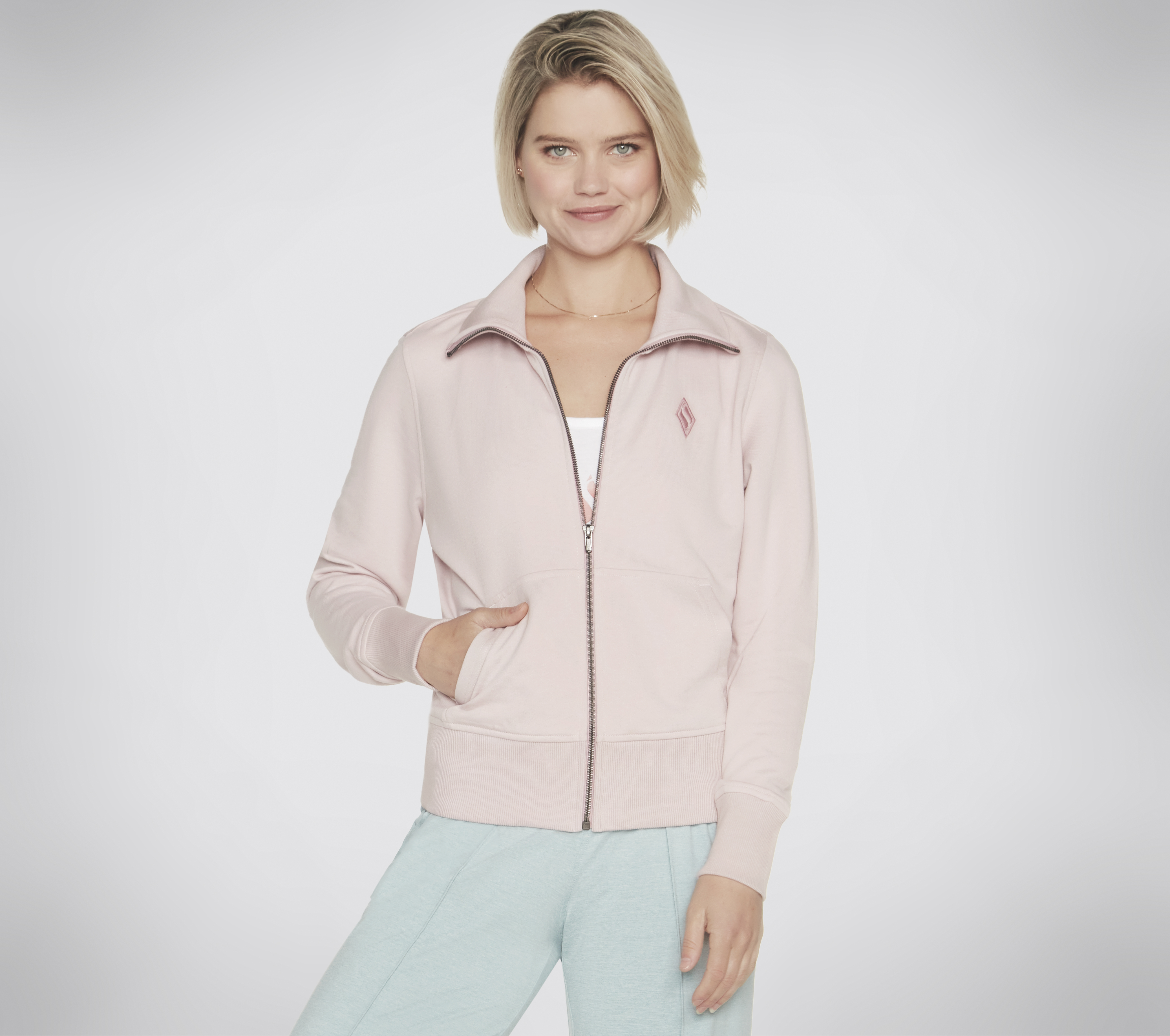 Skechers The Hoodless Kapuzenpullover Diamond Jacke in Light Rosa, Größe 2XL