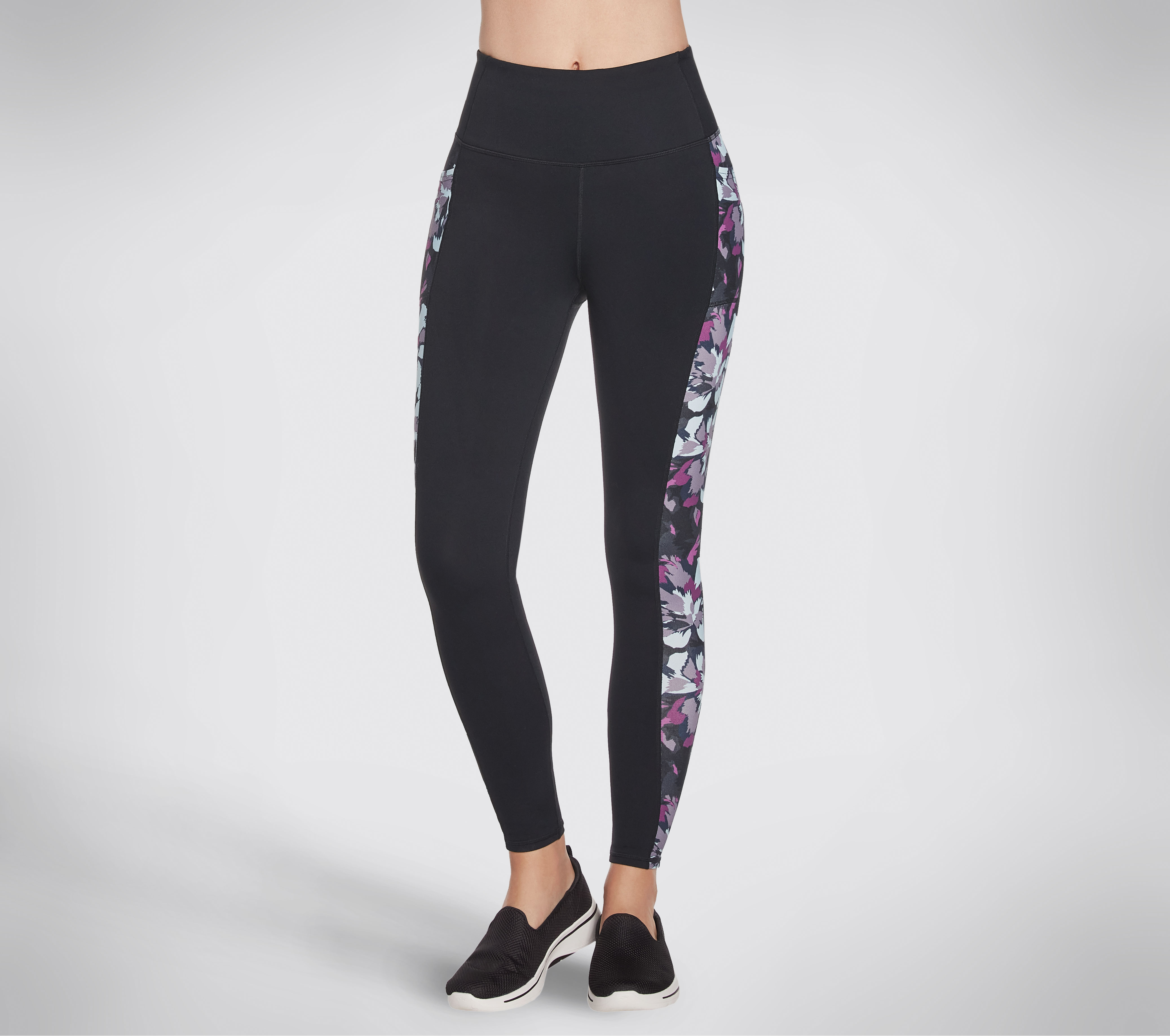 Skechers GO WALK Orchid Bloom High-Waisted Legging Hosen in Schwarz, Größe XS